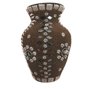 Moraccan Bud Vase Brown 4" Geometric Glass Overlay Exotic Bohemian Fairygoth